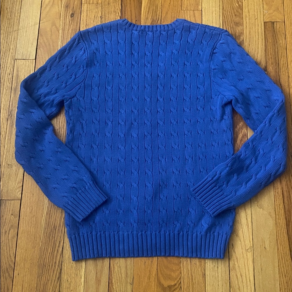 Ralph Lauren Cable Knit V Neck Sweater Size XL 100% Cotton Periwinkle Blue EUC - Picture 11 of 14